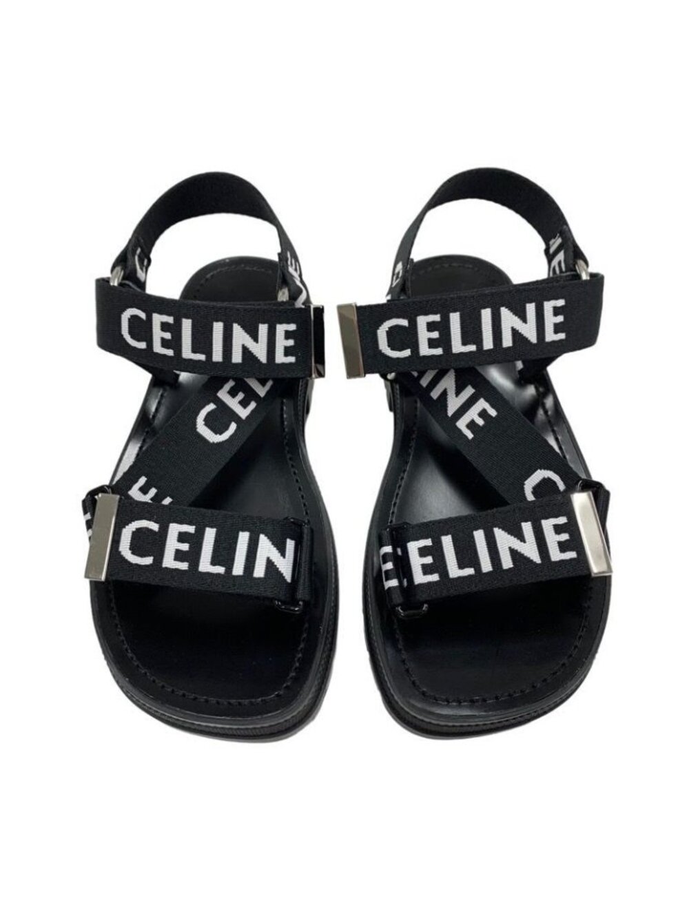 Celine Leo Strappy Sandals Shoes Fabric Leather Black White Sports - Picture 2 of 10